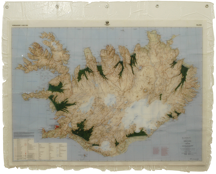 Iceland 3000, mixed media on resin encapsulated landmap. 2003-04